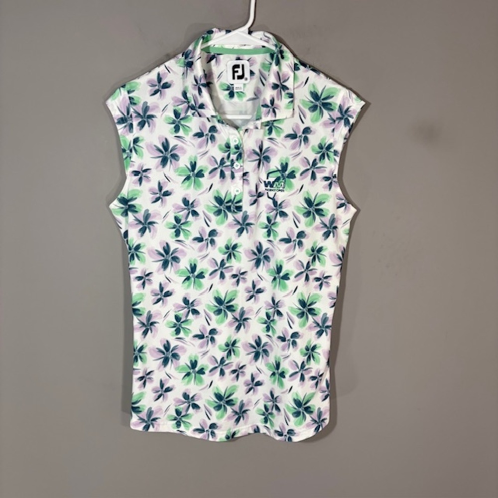 FootJoy Polo Shirt Womens Medium Floral Sleeveless Golf WM Phoenix Open Top